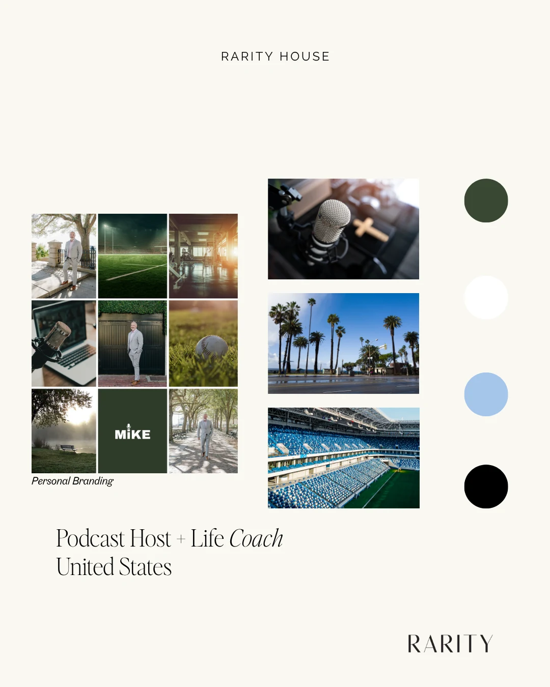 Mike DeMaine personal branding case study — photography, palette, and logo for a podcast host and life coach